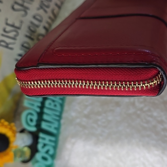 Coach Red Leather Zip Wallet with Gold Buckle - Picture 6 of 15